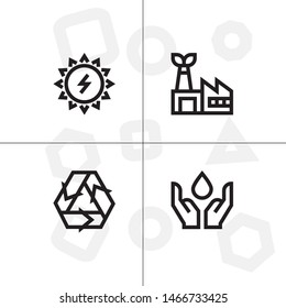 Sustainable energy, save the planet lineal icon set