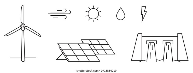 Fuentes de energía sostenibles editable Juego de vectores de iconos