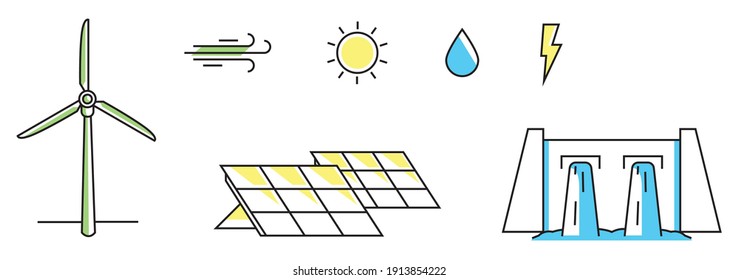 Sustainable energy sources editable Icon Vector Set colored