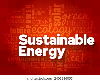 Sustainable Energy - such as wind and solar energy, creates zero carbon emissions, word cloud concept background