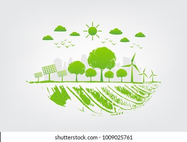 Sustainable Energy systems concept for environment and natural saving and green city, vector illustration