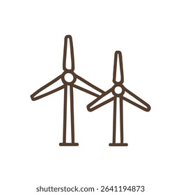 Sustainable energy two streamlined windmills stand tall. Icon symbol illustration