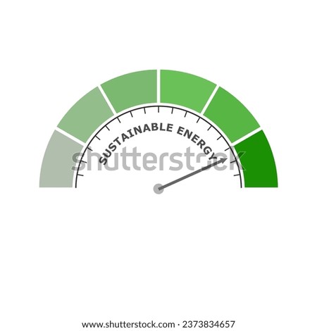 Sustainable energy value measuring device with arrow and scale.