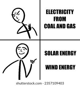 Sustainable energy - wind energy and solar energy. Funny meme for social media sharing.