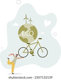 Sustainable environment and ecological society lifestyle.character man with bicycle.flat design with people.