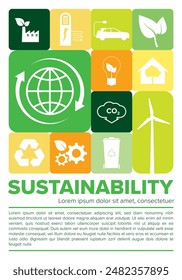 Sustainable Environment Template Design Layout Vector Illustration. Green Energy Banner, Poster, Annual reports, flyer, Brochure, Cover design. Environment, social and governance, Marketing Concept.