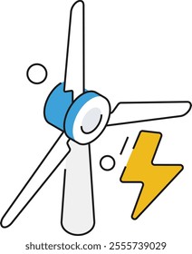 Sustainable eolic energy icon in isometric style, showcasing a modern wind turbine for renewable energy.