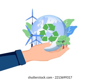 Industria sostenible de ESG. Icono de ESG en la mano para el medio ambiente, social y gobernabilidad en negocios sostenibles y éticos. Concepto de gobernanza ambiental, social y corporativa. Vector