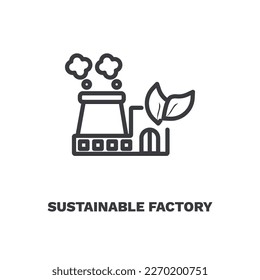 sustainable factory icon. Thin line sustainable factory, factory icon from ecology collection. Outline vector isolated on white background.