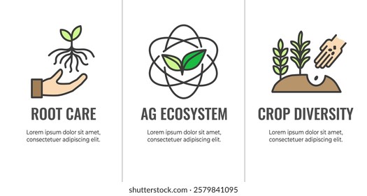 Sustainable Farming Icon Set with Maximize Soil Coverage and Integrate Livestock-Examples for Regenerative Agriculture Icon Set