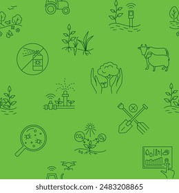 Sustainable farming line seamless pattern. Eco friendly agriculture, agritech. Vector illustration.