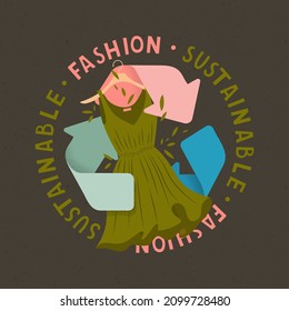 Sustainable fashion. Banner with second hand clothes. Eco-friendly environment. Doodle vector illustration.