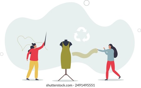 Sustainable fashion and clothe with recyclable materials.Ecological and organic textile with long consumption life to avoid trend waste.flat design.illustration with people.