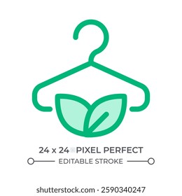 Sustainable fashion duotone color ui icon. Clothes hanger with fresh leaves. Eco friendly garment. Selling outfit. Isolated vector illustration. Web design user interface element, pixel perfect