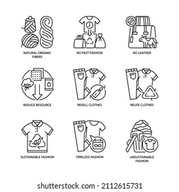Sustainable Fashion Icon Set Outline Style