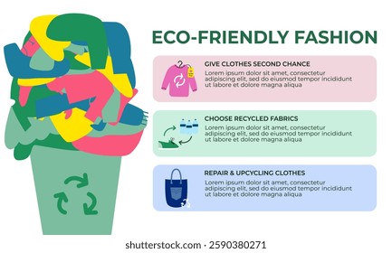 Sustainable fashion infographic banner. Eco-friendly fashion infographic banner. Creative flat design for web banner, business presentation, online article, infographic.