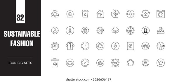 Sustainable Fashion Line Art Icon Set  Eco-Friendly, Minimal, and Ethical Clothing Symbols