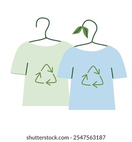 Sustainable fashion: recycled clothing hangers with eco-friendly shirts.