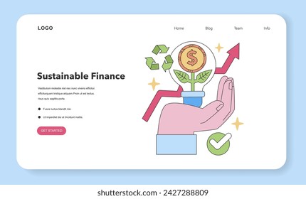 Concepto de finanzas sostenibles. Inversión ética con crecimiento ecológico. Economía verde y beneficios renovables. Conciencia ambiental en las finanzas. Ilustración vectorial plana