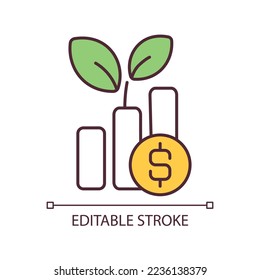 Sustainable financial growth RGB color icon. Economic business development. Dollar symbol. Isolated vector illustration. Simple filled line drawing. Editable stroke. Arial font used