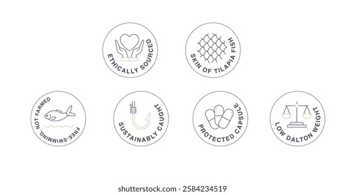 Sustainable Fish-Based Product Badges - Ethical Sourcing and Quality Assurance Icons