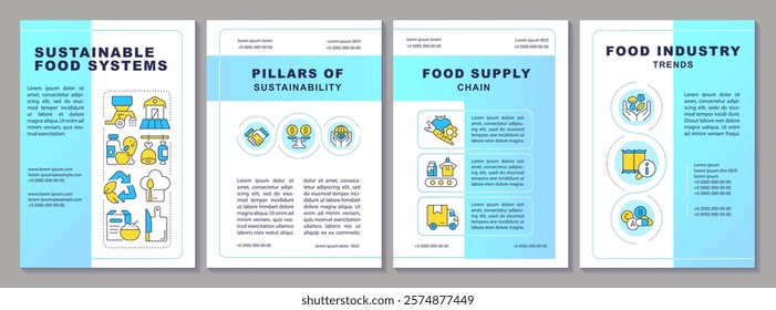 Sustainable food systems brochure template. Natural products. Production, technology. Leaflet design with linear icons. Editable 4 vector layouts