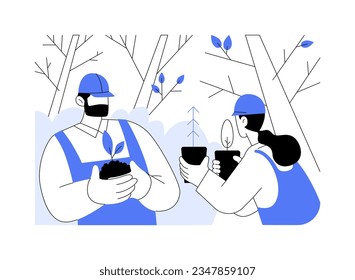 Sustainable forest management abstract concept vector illustration. Group of professional foresters creating protected area, ecology industry, environmental science abstract metaphor.