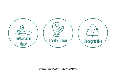 Sustainable Free, Locally Grown, Biodegradable Icons Vector Illustration 