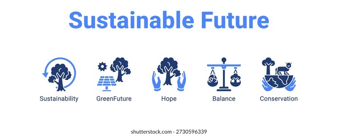 Concepto de Ilustración vectorial de ícono de Anuncio de Web futuro sostenible, con ícono de sostenibilidad, GreenFuture, Hope.