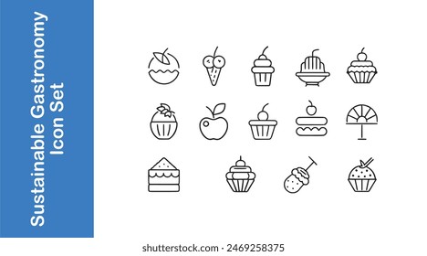 Sustainable gastronomy icon set with vector collections. 