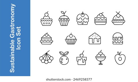 Sustainable gastronomy icon set with vector collections. 