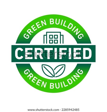 Sustainable green building, certified vector icon badge