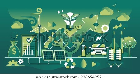 Sustainable green business with sustainable principles dark outline concept. Company with environmental, nature friendly and recyclable resources usage vector illustration. Eco financial development.