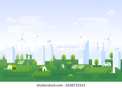 Sustainable Green City Background Illustration Ecology and environment city scape save energy the world