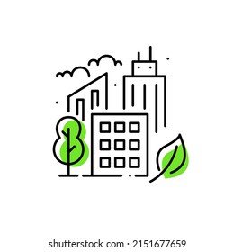 Sustainable green city. Pixel perfect, editable stroke line art icon