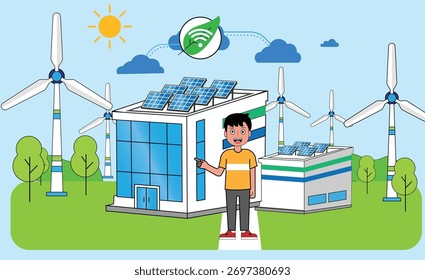 Nachhaltiges Infrastrukturkonzept für die grüne Cloud - Illustration zur umweltfreundlichen Datenspeicherung und Erneuerbare-Energien-Technologie