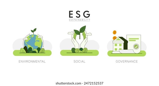 Sustainable of Green ecology and environment concept. ESG as environmental, social and governance concept. Flat Vector illustration.