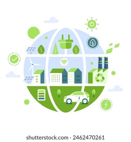 Sustainable green smart cities illustration