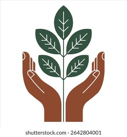 Sustainable Growth Icon with Leaves and Hands Illustration