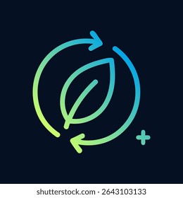 Sustainable growth leaf within recycling arrows. Icon symbol illustration
