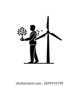 Árvore de crescimento sustentável para transformação de turbina eólica. Conceito Eco Inovação com Árvore de Transformação.