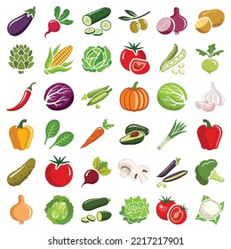 Sustainable healthy vegetable icon collection - vector color illustration