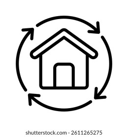 Sustainable Home Line Vector Illustration On White Background.