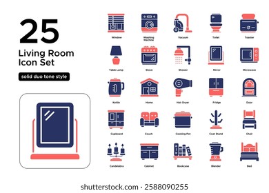 Sustainable Home Living. Eco-Friendly Lifestyle, Energy Saving, and Smart Appliances. Vector Illustration. Solid duo tone icon set