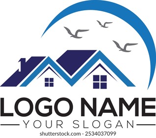Sustainable House Continuous Line Editable IconReal estate logo 