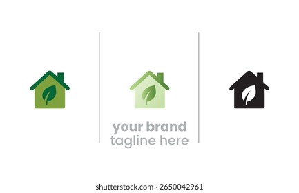 A sustainable house icon with a leaf roof symbolizing green living, eco-friendly homes, and clean energy. Ideal for real estate, architecture, and environmental designs.