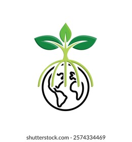 sustainable icon. earth and plant vector. reuse, recycle, renewal for carbon reduction, net zero, green energy, eco-friendly concept. Mixed design style