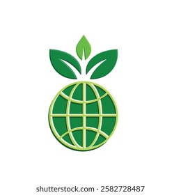 sustainable icon. earth and plant vector. reuse, recycle, renewal for carbon reduction, net zero, green energy, eco-friendly concept. Flat color design style