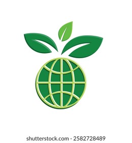 sustainable icon. earth and plant vector. reuse, recycle, renewal for carbon reduction, net zero, green energy, eco-friendly concept. Flat color design style