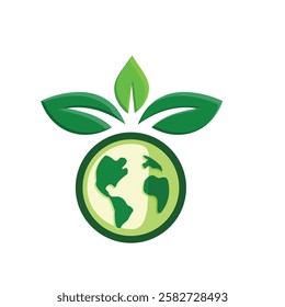 sustainable icon. earth and plant vector. reuse, recycle, renewal for carbon reduction, net zero, green energy, eco-friendly concept. Flat color design style